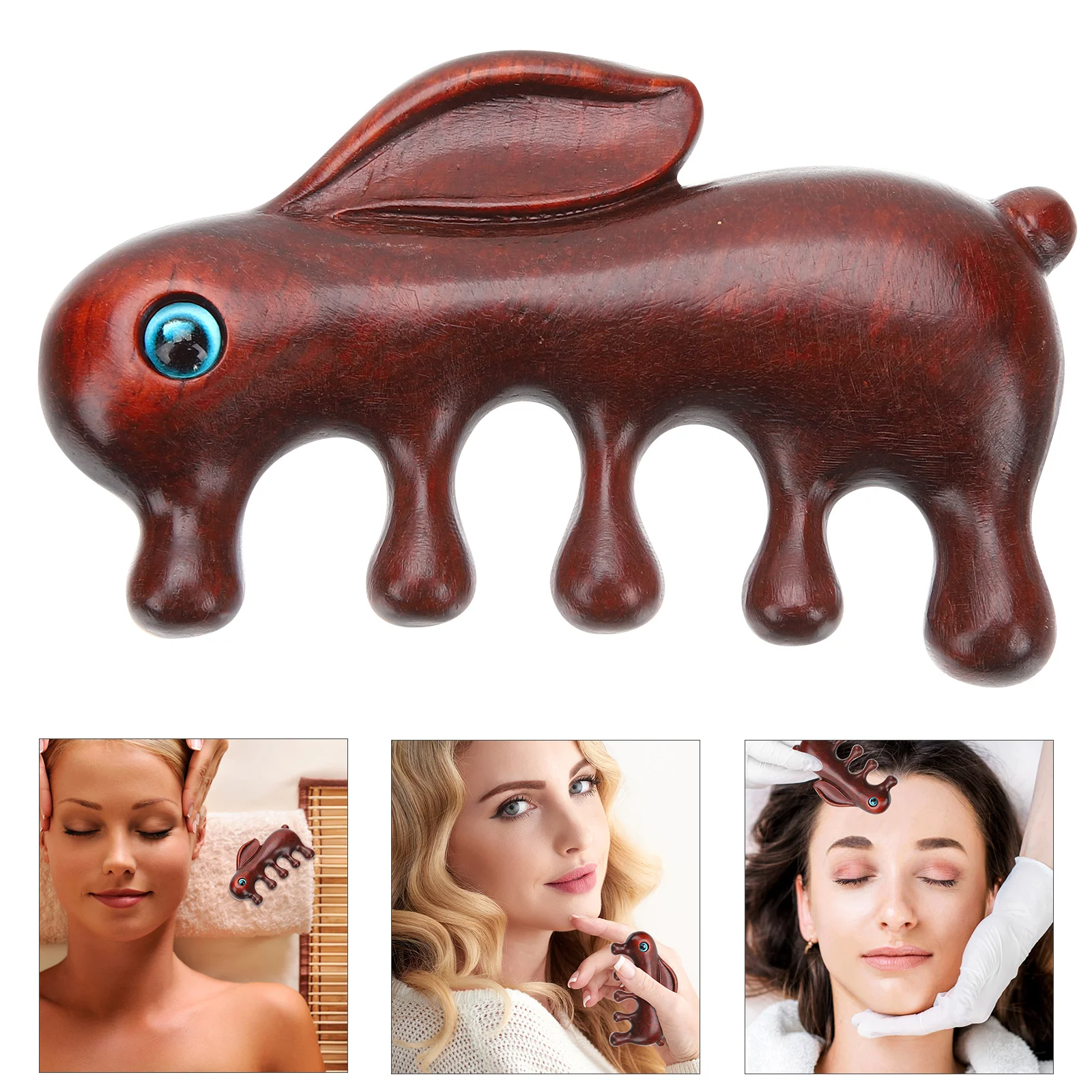 

Wooden Sandal Massage Comb Rabbit Shaped Durable Body Hair Comb Promote Circulation Relax Pain Relief Wide Tooth Hair Massaging