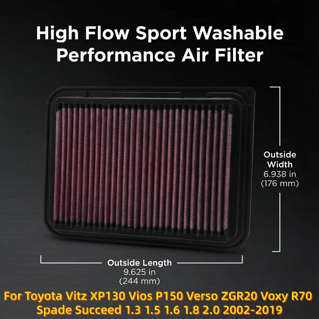 

Высокопроизводительный моющийся воздушный фильтр для Toyota Vitz XP130, Vios P150, Verso ZGR20, Voxy R70, Spade, Succeed 1.3, 1.5, 1.6, 1.8, 2.0 (2002-2019)