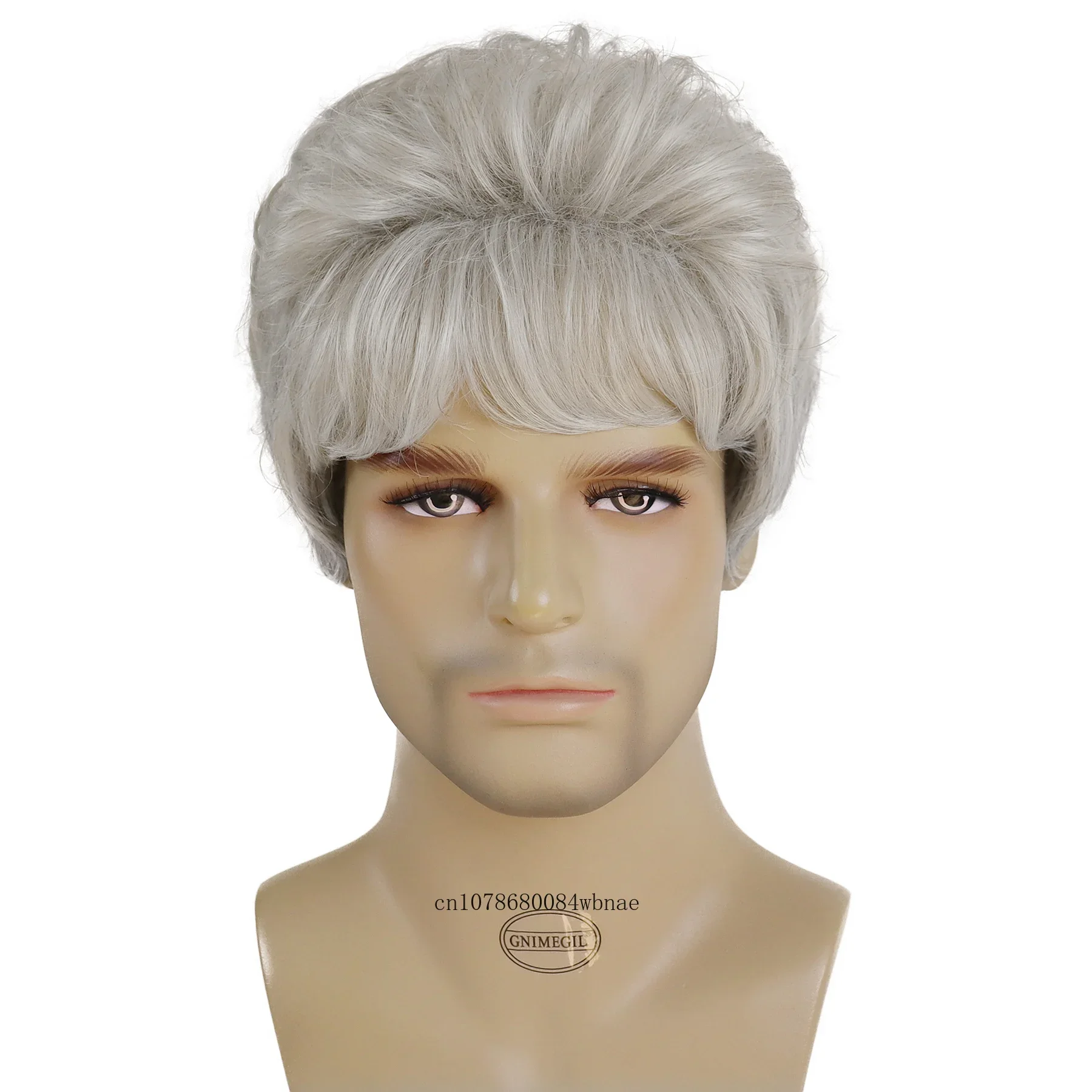 Synthetic Short Pixie Cut Wig with Bangs Grey Ombre Natural Curly Wigs for Men Father Grandpa Wig Daily Casual Heat Resistant