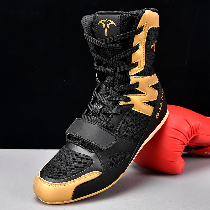 

Professional Lightweight Anti Slip Wrestling Training Shoes, High-quality Black Gold Combat Gym Boxing Shoes, Sizes 39-46
