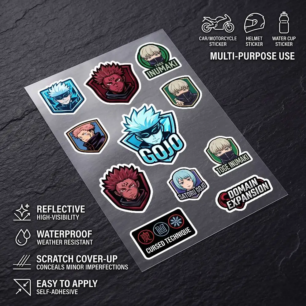 

Jujutsu Kaisen Universal Multi-Purpose Reflective Waterproof Stickers Scratch Conceal For Auto Bike Helmet Mug Fridge Decoration