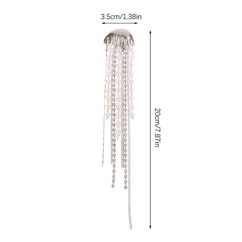 1Pc Long Pearl Tassel Jellyfish Brooch Women Diamond-encrusted Pearl Tassel Corsage Badge Pins Suit Jacket Pin Clothing Gifts