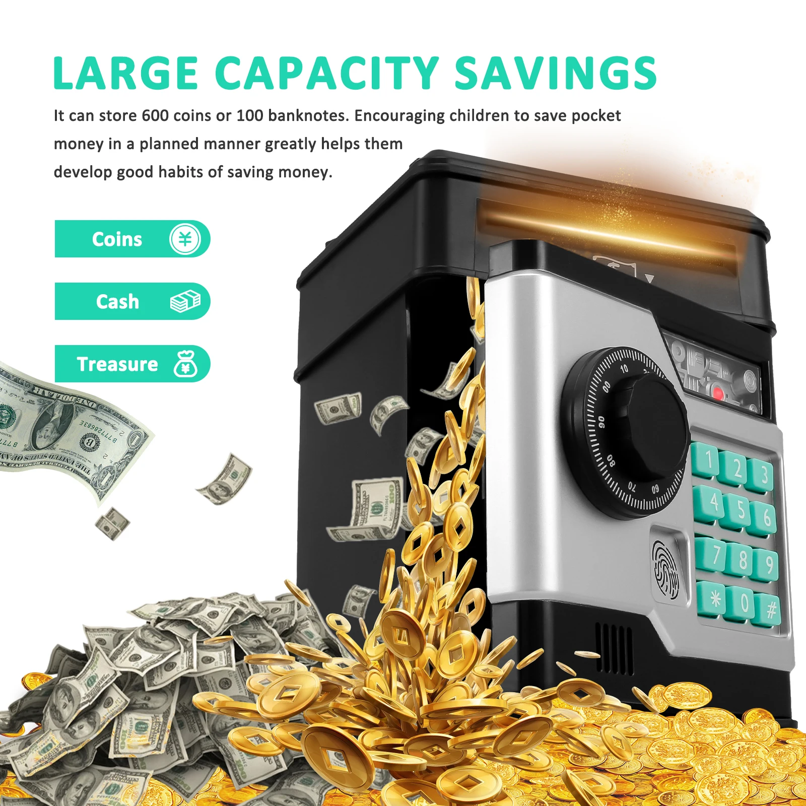 بنك الخنزير الإلكتروني للأطفال بصمة كلمة المرور المال عملة البنك البسيطة توفير البنك اللعب النقدية عملة يمكن ATM البنك الاطفال هدية الكريسماس #6