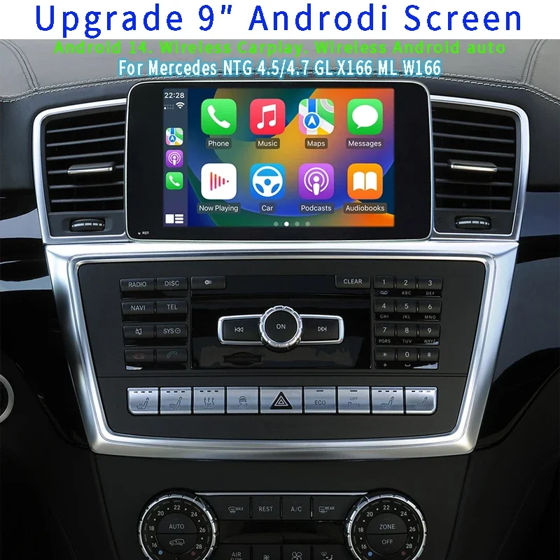 

9-дюймовый экран с Android Auto и Apple CarPlay для Mercedes NTG 4.5/4.7 GL X166 ML W166 с поддержкой Netflix и Spotify