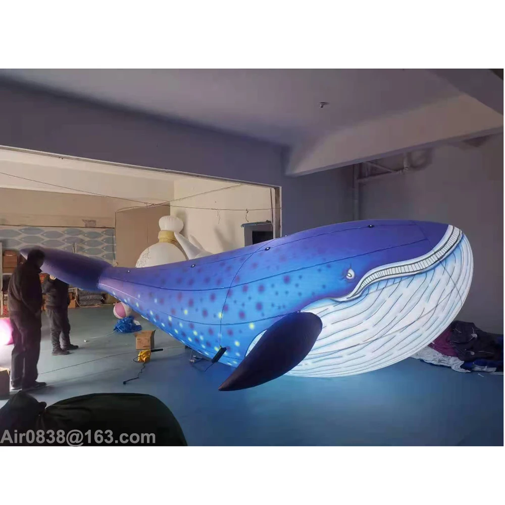 Ballena inflable simulada con luces LED, modelo de tiburón sellado con aire colgante, decoración de animales jorobados, tema marino, a la venta