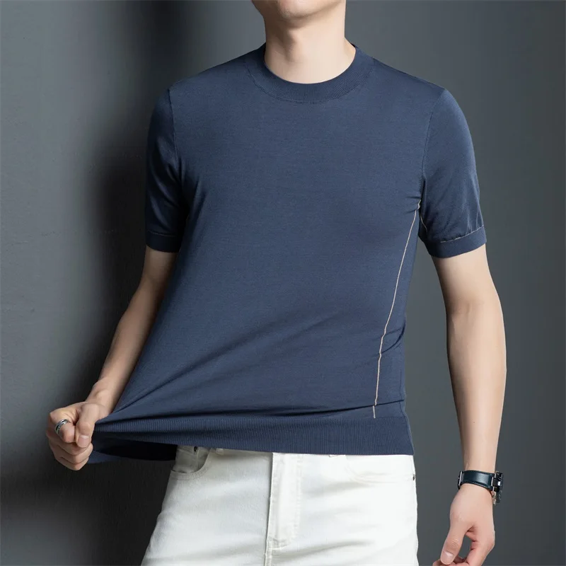 T-shirt Lyocell 68,6% Primavera Estate Casual Maglieria in cotone di seta Manica corta Top elastici Pullover Camicie in maglia traspirante