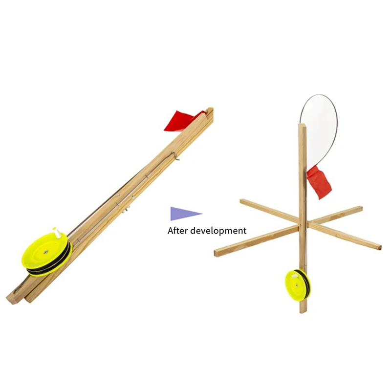 

ADD-Ice Fishing Rod Tip Up and Spoon Net, Folding Wooden Fishing
