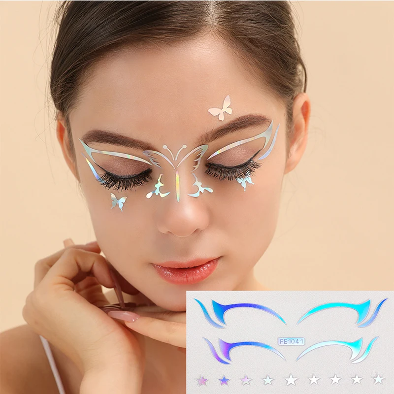 Laser Face Adesivos para Mulheres, Tatuagem Temporária, Adesivo de Maquiagem Olhos Coloridos, Festa Glitter Eye Decal, Menina, Arte Feminina,