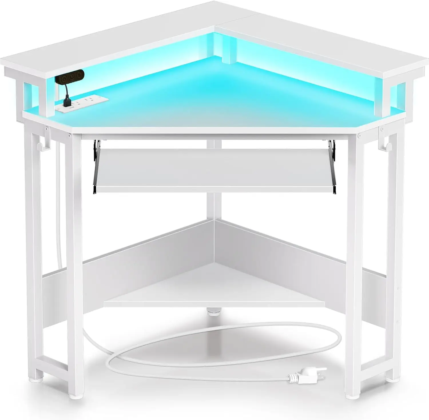 

Corner Desk, 44.5"W x 34.5"H Small Computer Desk with Power Outlets & LED Lights, Triangle corner computer desk