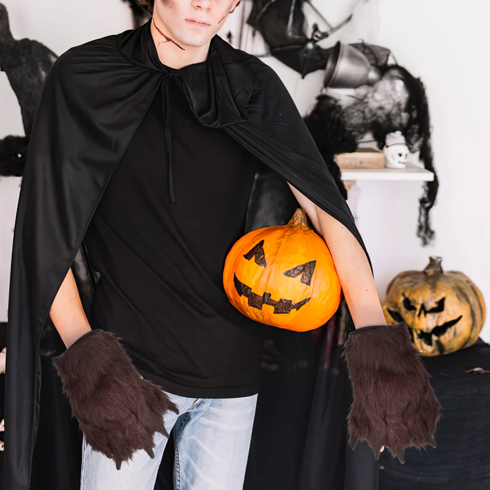 

1Pair Halloween Scary Werewolf Claw Gloves Hairy Wolf Hand Costume Accessories for Cosplay Party Stage Use Gloves Costume