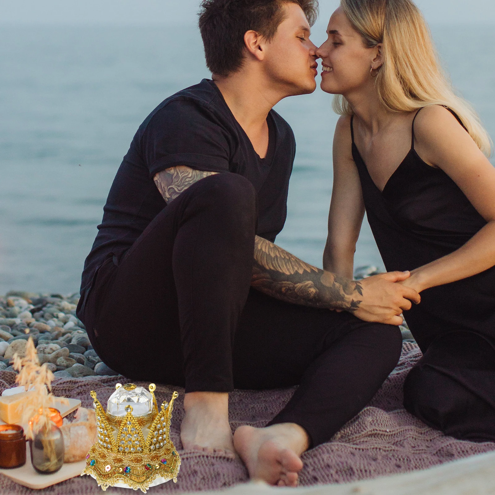 

Ring Box Storage Holder Engagement Crown for Wedding Boxes Treasures Chest Jewelry