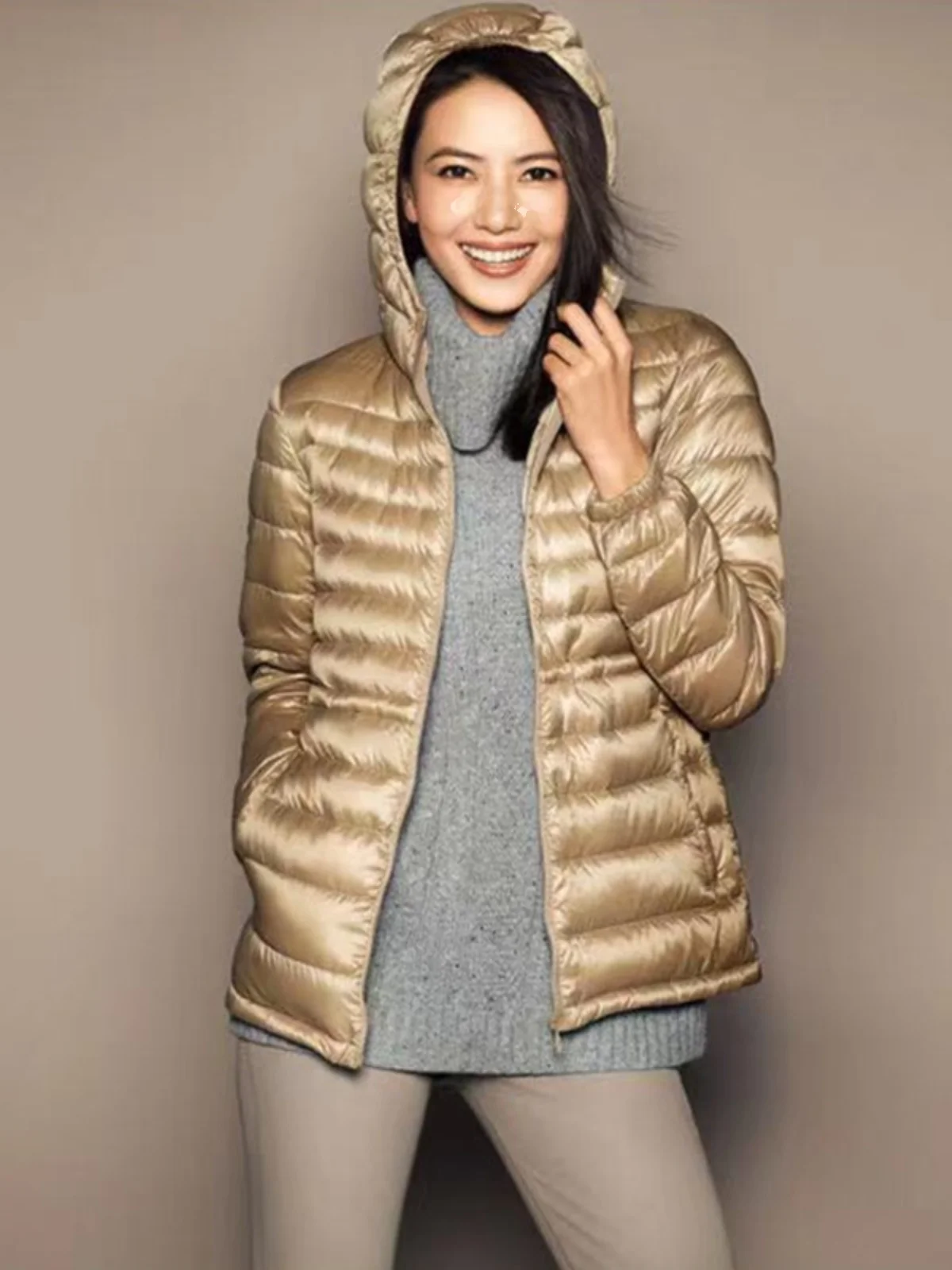 

Женская легкая повседневная верхняя одежда с капюшоном и завязками на талии, теплая и удобная нейлоновая одежда для поездок на работу...