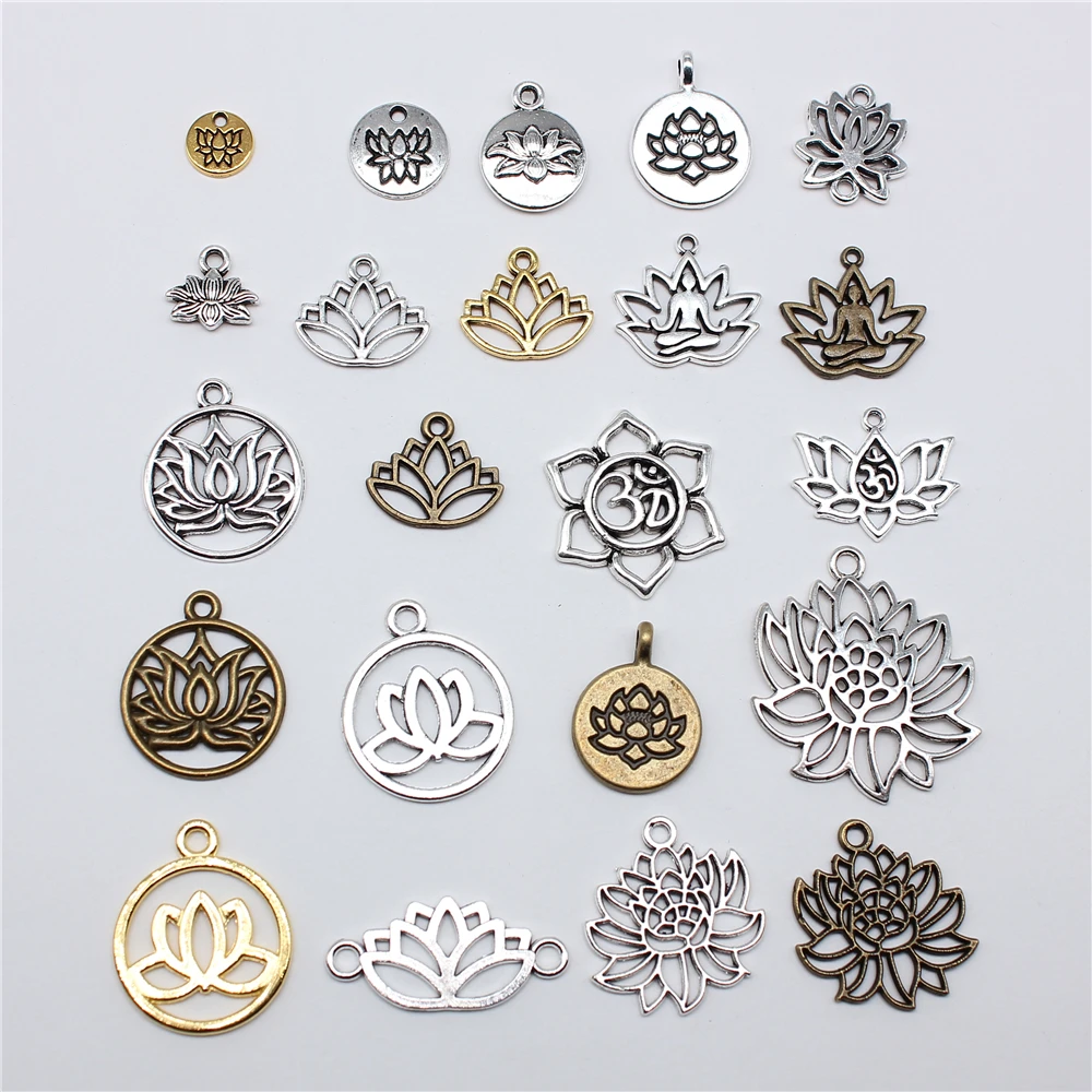 20pcs Lotus Flower Head Meditation Yoga Pendants For Jewelry Making DIY Handmade Craft