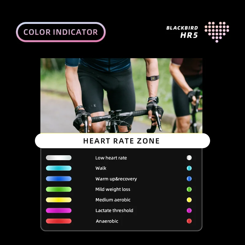 BLACK BIRD 2024 New Arm Heart Rate Sensor  LED Color Display Heart Rate Zone BLE ANT Waterproof HR Monitor For Bike Computer