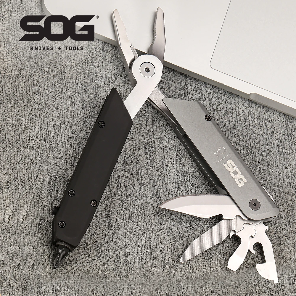 

SOG 22 Tools Baton Q4 Mini Multitool Pen Compact Folding Pliers EDC Small Multitools Screwdriver Set 12 Bits Kit Bottle Opener