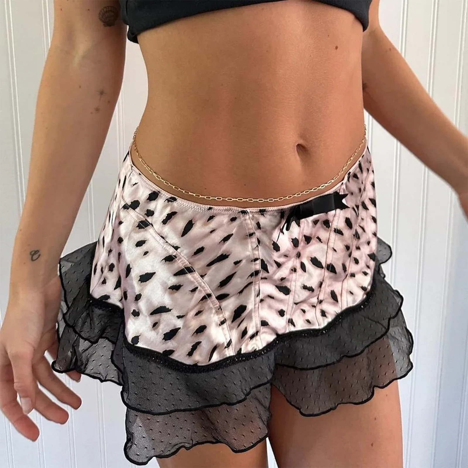 

Women Bow Front A-Line Skirts Low Waist Ruffle Mini Skirts Y2K Sexy Cute Summer Low Waisted Short Skirts Streetwear Clubwear