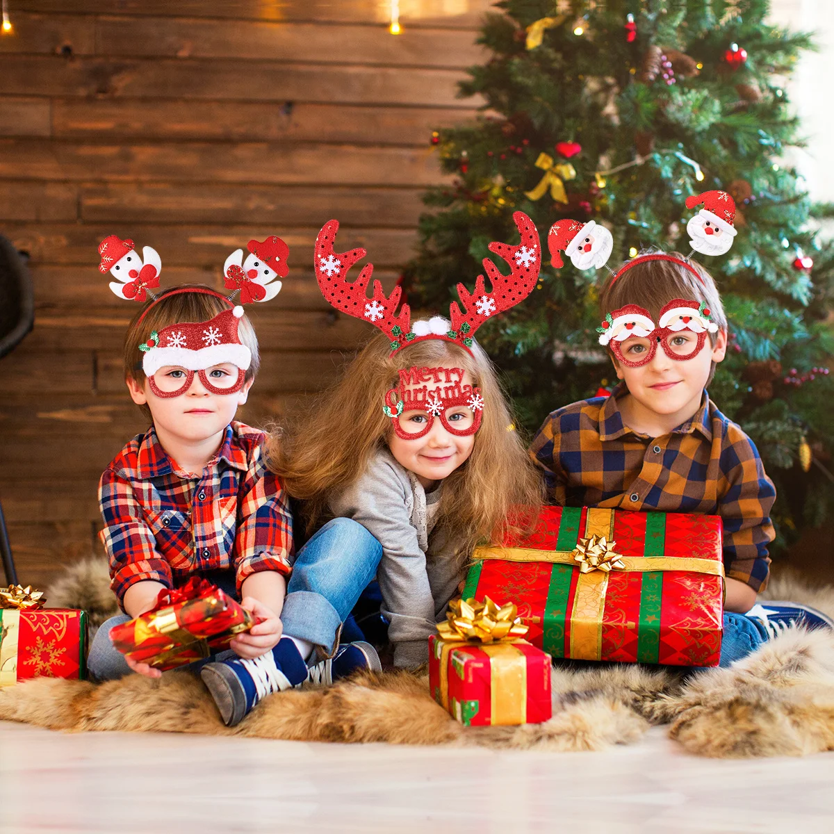 

4Pcs Festive Christmas Headwear and Eyewear Set Themed Party Accessories for Kids Adults Holiday Gathering Decorations Fun Group