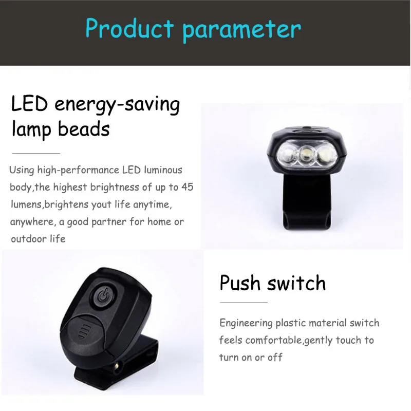 كشافات صغيرة 3LED محمولة كشاف أمامي 90 درجة للتدوير كليب على قبعة خفيفة الأيدي الحرة مشرق رئيس مصباح فانوس التخييم الدراجات