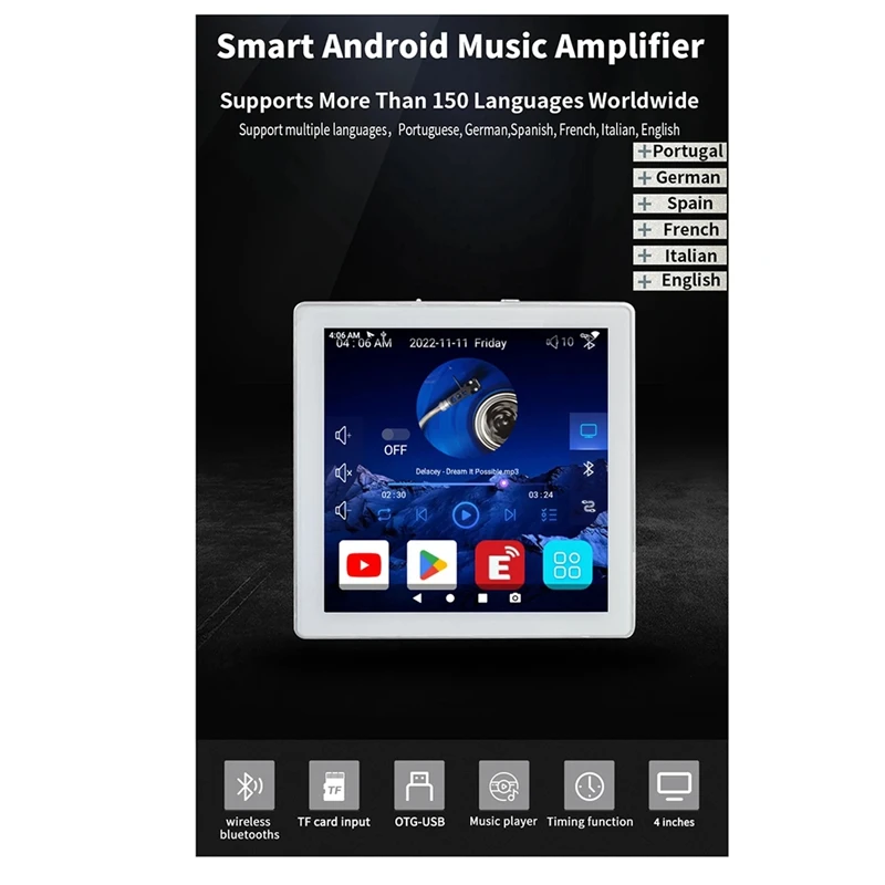 Mini 8 ohm android 10.0 sistema inteligente wifi bluetooth 2x25w estéreo home theater fundo música amplificador de parede fácil de usar branco