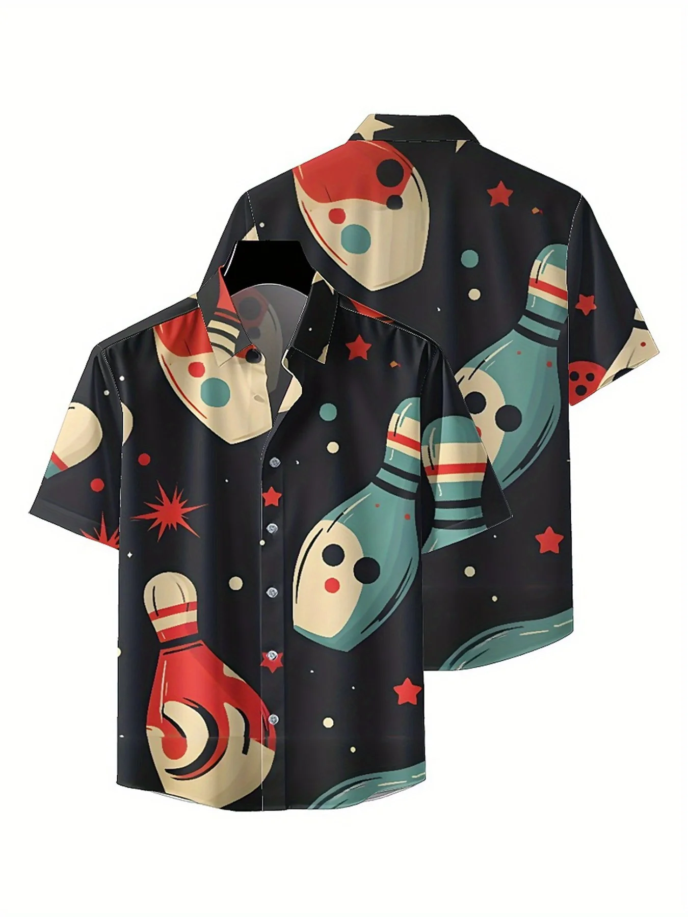 Men's Plus Size Hawaiian ShirtsVintage Bowling Themepattern,Premium Comfort Youth Clothes,Streetwear Y2K Tops