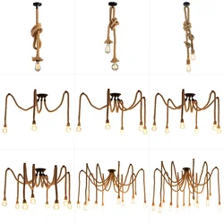 Vintage Chandelier 1/3/5/8/10/12 Heads  DIY Hemp Rope Spider Pendant Light Retro Industrial Ceiling Hanging Lamp Modern Lighting