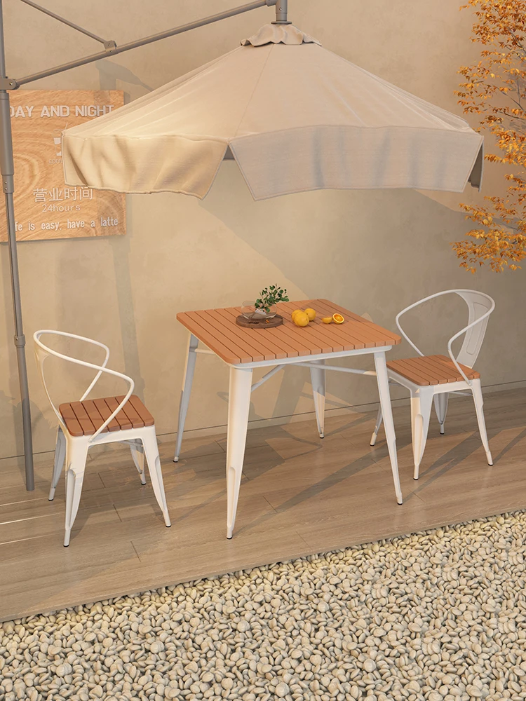 Internet celebrity waterproof sunscreen outdoor balcony leisure table and chairs barbecue coffee shop courtyard plastic wood