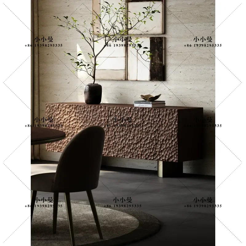 Namei Style Medium Ancient Solid Wood Dining Side Cabinet Wall Integrated Light Luxury High End 2026 New Engraving Storage