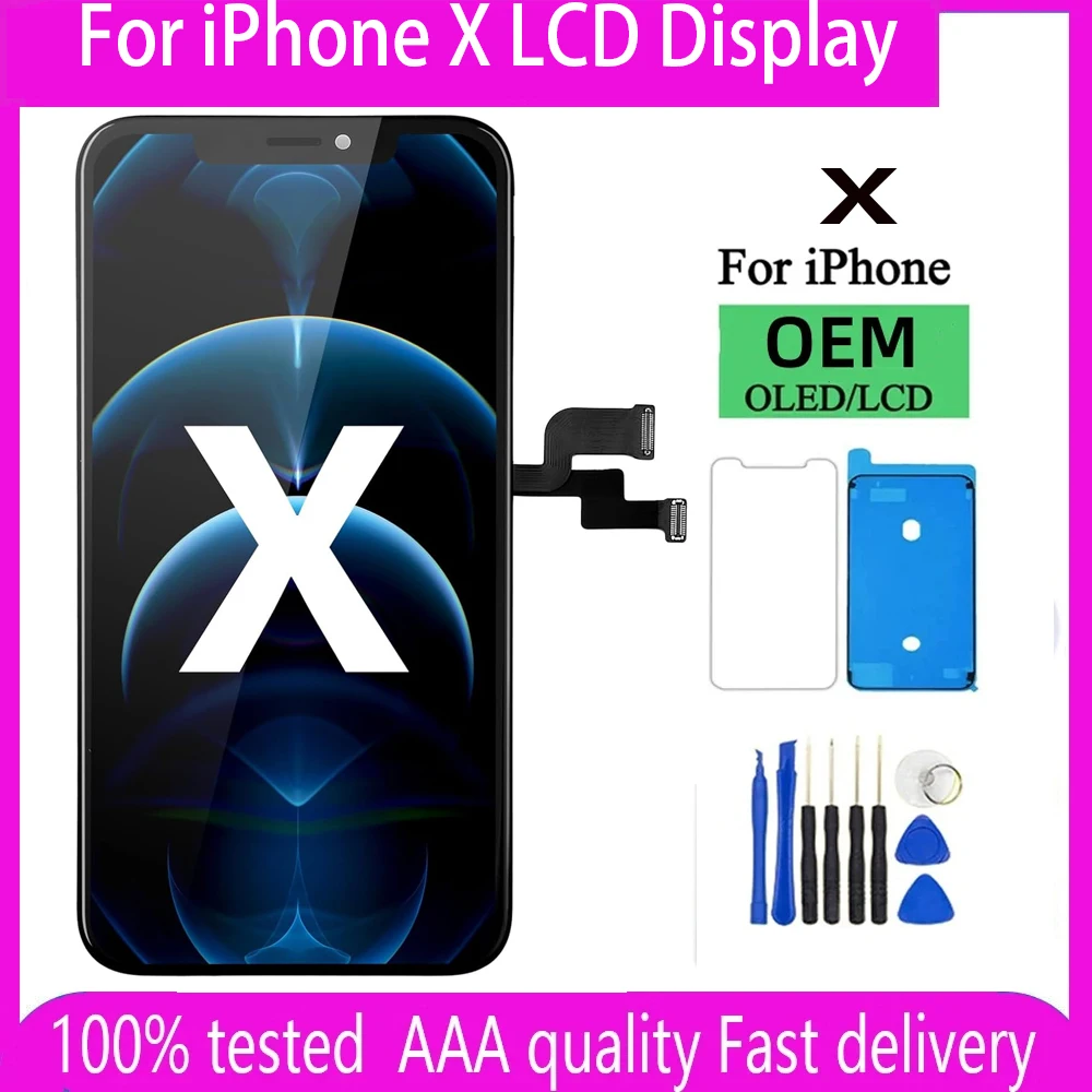 OLED Pantalla for iphone X LCD Display Touch Screen Digitizer Assembly for iPhone X LCD Replacement With 3D Touch A1865 A1901