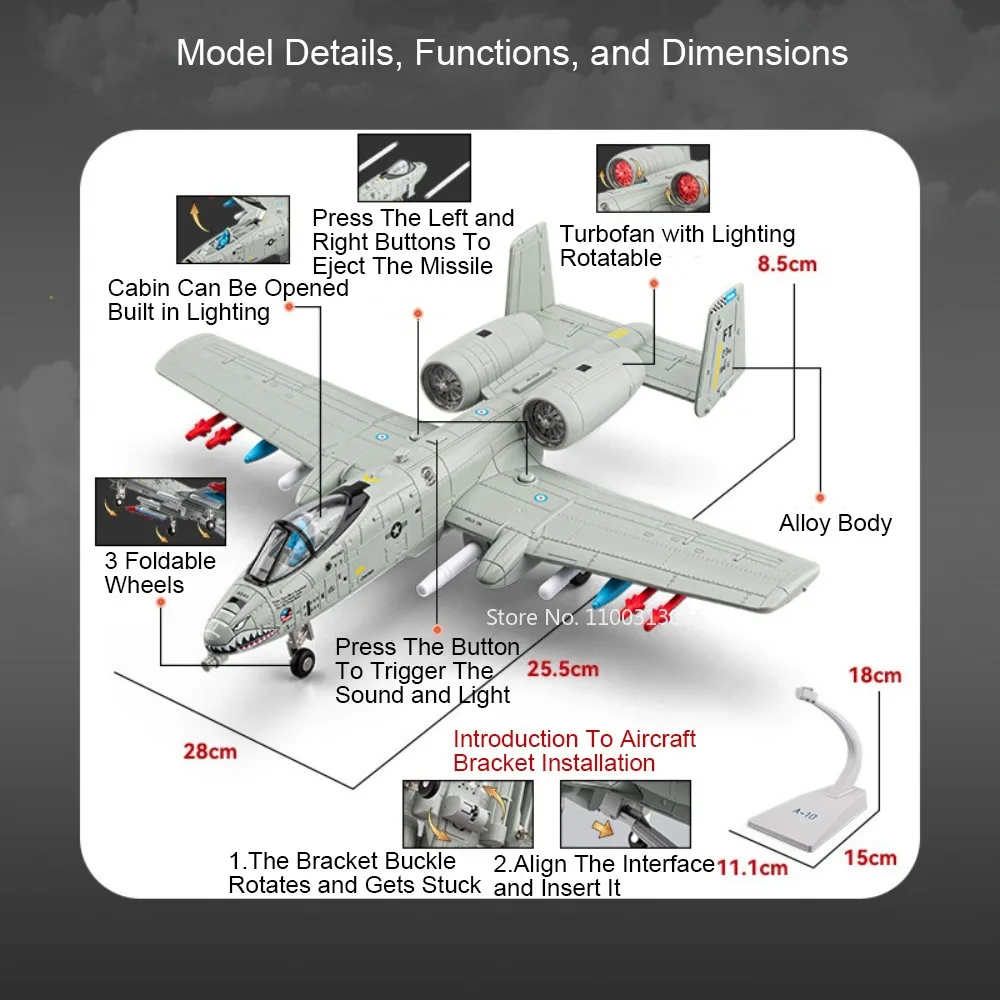 1:32 A-10 サンダーボルト II ‌   F-14 戦闘機のおもちゃモデル ライトサウンドキャビンが開くことができるミニチュア飛行機モデル 子供の誕生日プレゼント用