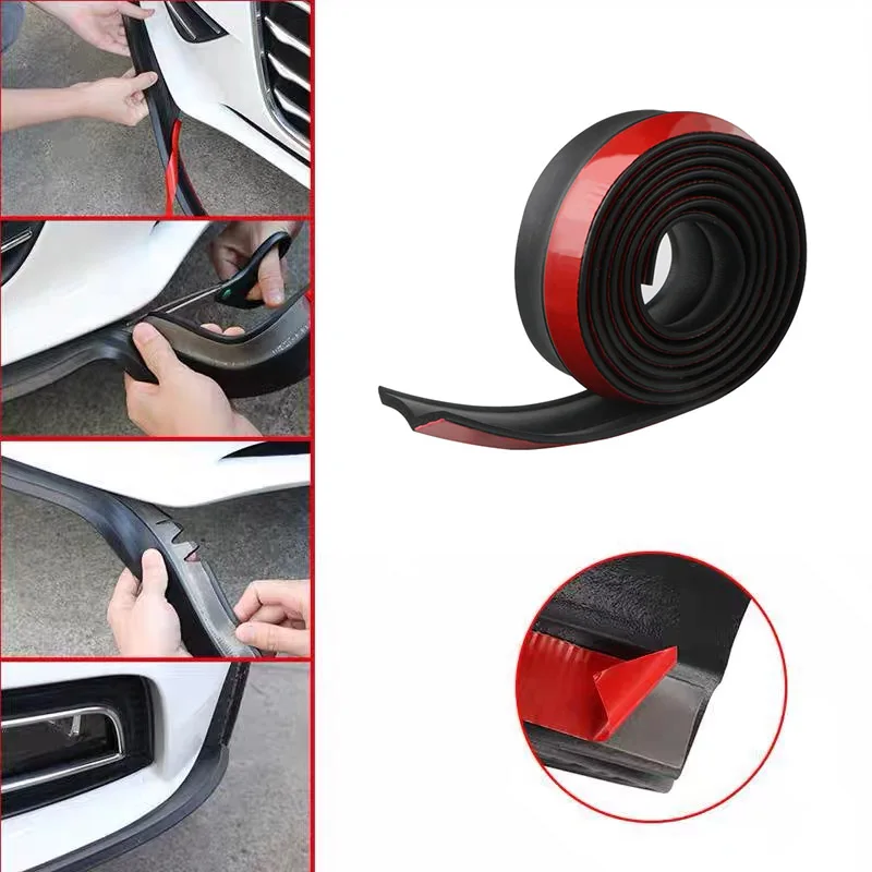 Car Front Bumper Lip Splitter Spoiler Rubber Skirt Protector Body Trim Strip Side SkirtWidth Rubber Strip Skirt Protector