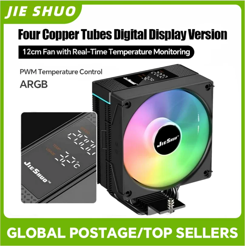 

Jieshuo J15 Воздушный охладитель процессора 4 тепловых трубки 120 мм вентилятор ARGB 2000 об/мин ШИМ для Intel LGA1700/1200/115X/1800 AMD AM4/AM5