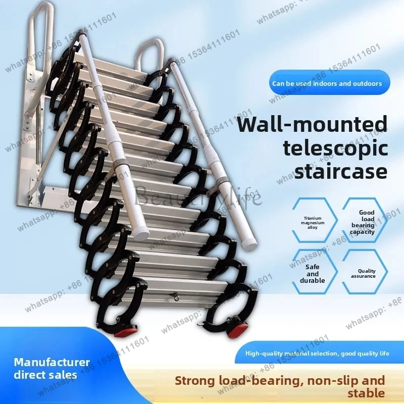 outdoor telescopic stairs thickened wall hanging folding lifting invisible stretching integral loft