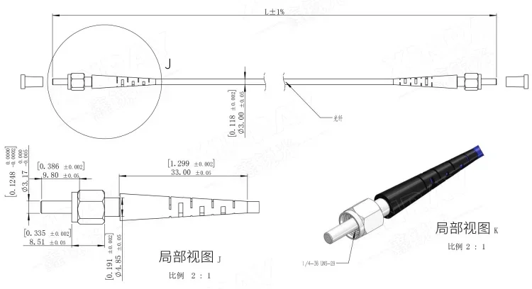 كابل تصحيح الألياف SMA905، ألياف مطياف رامان FSMA905 UV-VIS-NIR Core 105um