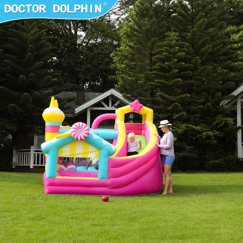Castillo inflable de delfines de Doctor con piscina de bolas Silde, casa de rebote para niños con soplador, regalo de cumpleaños, juguetes inflables para fiesta