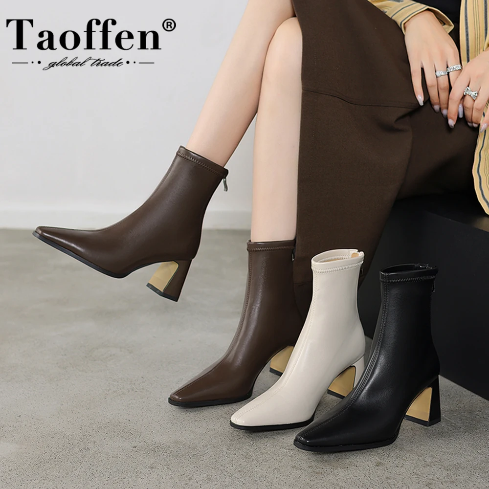 Taoffen Size 36-42 Women Stretch Boots Sexy Pointed Toe Super High Heels Boots With Zipper Ladies Slip On Party Wedding Booties