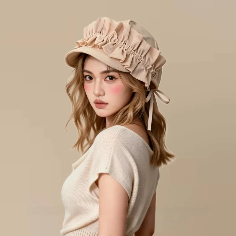 Japanische Ramie-Reiterhüte für Damen, Frühling/Sommer, Sonnenschutz, Feenwind, Faltenrock, Krempe, Visiere, Kappe, Accessoires für Herren – Detail 1