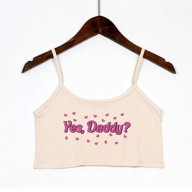 YES DADDY Cute Little Hearts Summer Women\'s Crop Top Sexy Elastic Cotton Camis Sleeveless Short Tank Top Bar Tops Women