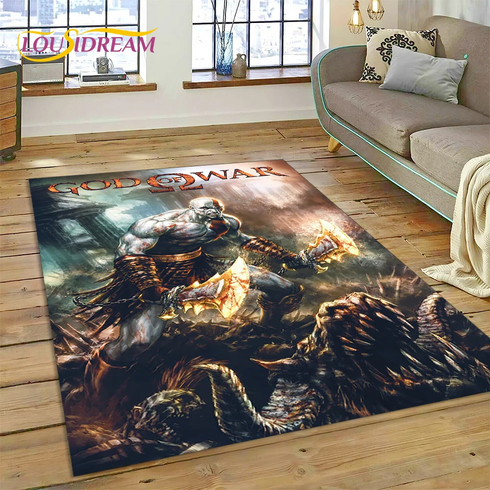 God of War Games Kratos Cartoon 3D Carpet Rug for Bedroom Living Room Home Sofa Decoration,Children Game Large Decor Floor Mat