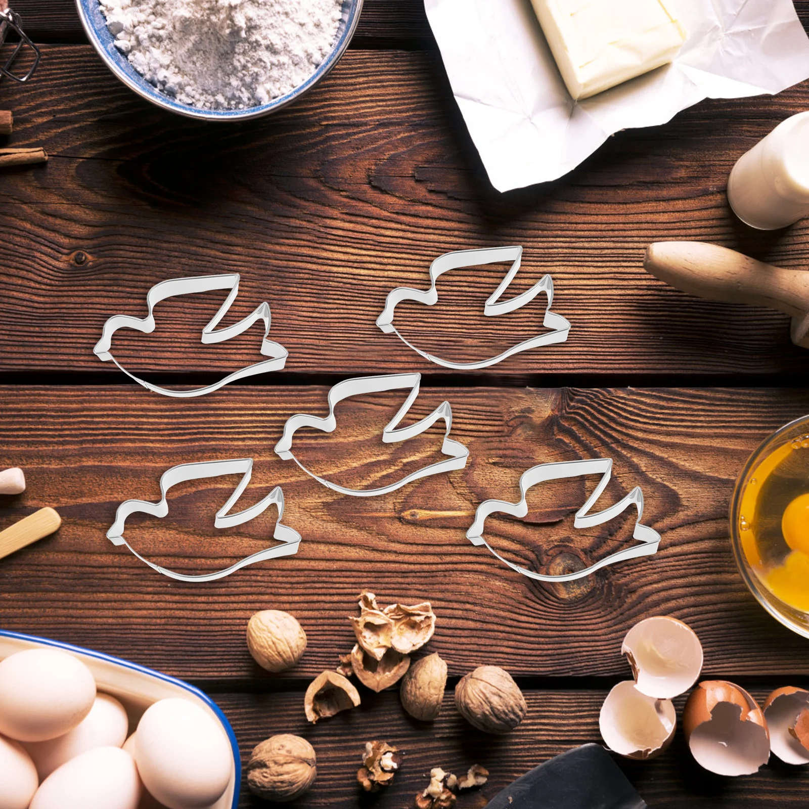

5Pcs Pigeon Cookie Cutters Stainless Steel Baking Mold Cartoon Shaped DIY Fondant Cutter Cookie Biscuit Mold Set