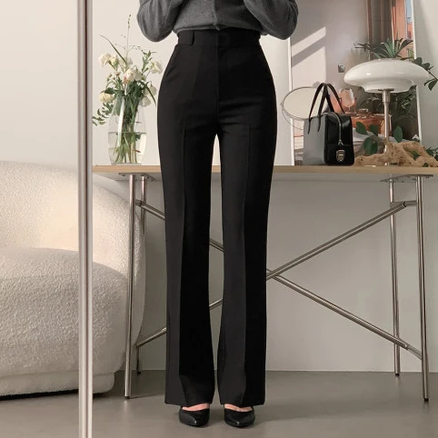 Fashionable Comfortable Casual Chic Women's Elastic Micro Flared Suit Pants High Waist Loose Fit Long Polyester Autumn New Ar...