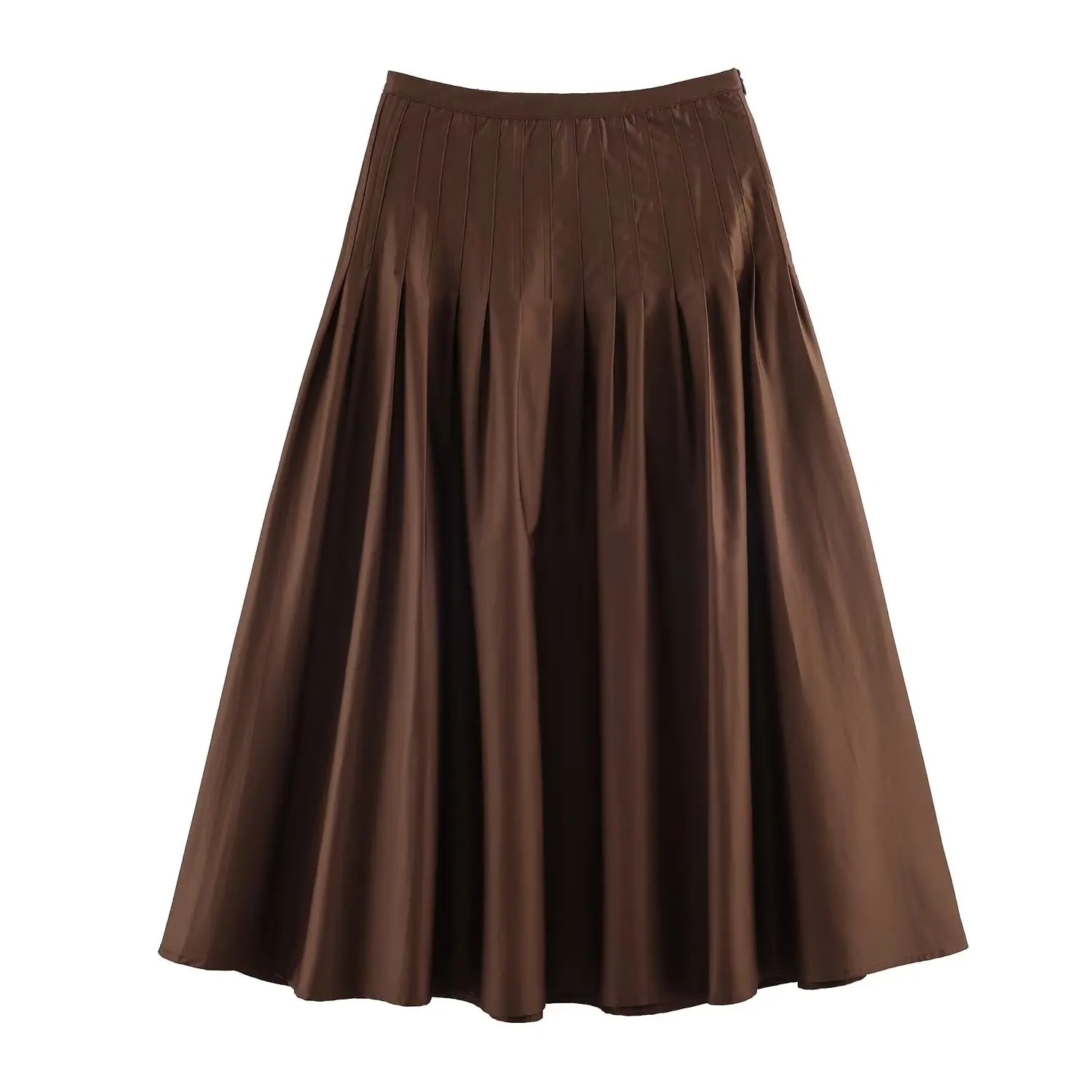 Nlzgmsj 2026 Neuer Vintage Einfarbiger Midi-Rock mit Falten an der Taille, Lange Röcke für Damen, Modischer High-Street Casual Urlaubsrock – Detail 2