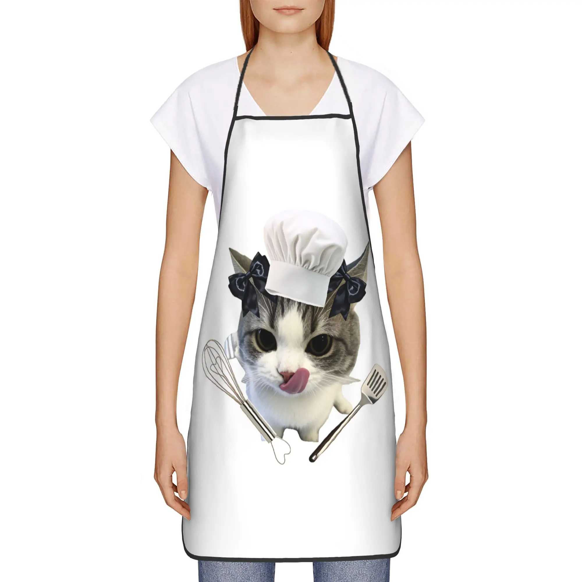 

Регулируемый забавный фартук для повара с изображением кота, устойчивый к маслу и воде, для приготовления пищи, барбекю и гриля, для мужчин и женщин, подарок для повара