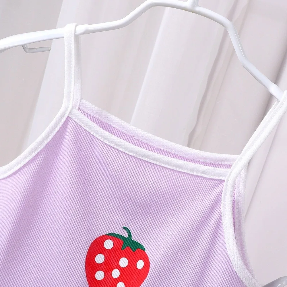 Comfortable Strawberry Printing Toddler Clothes Suit Soft Cotton Vest Shorts Set Sleeveless Pajama Set 1-3 Years