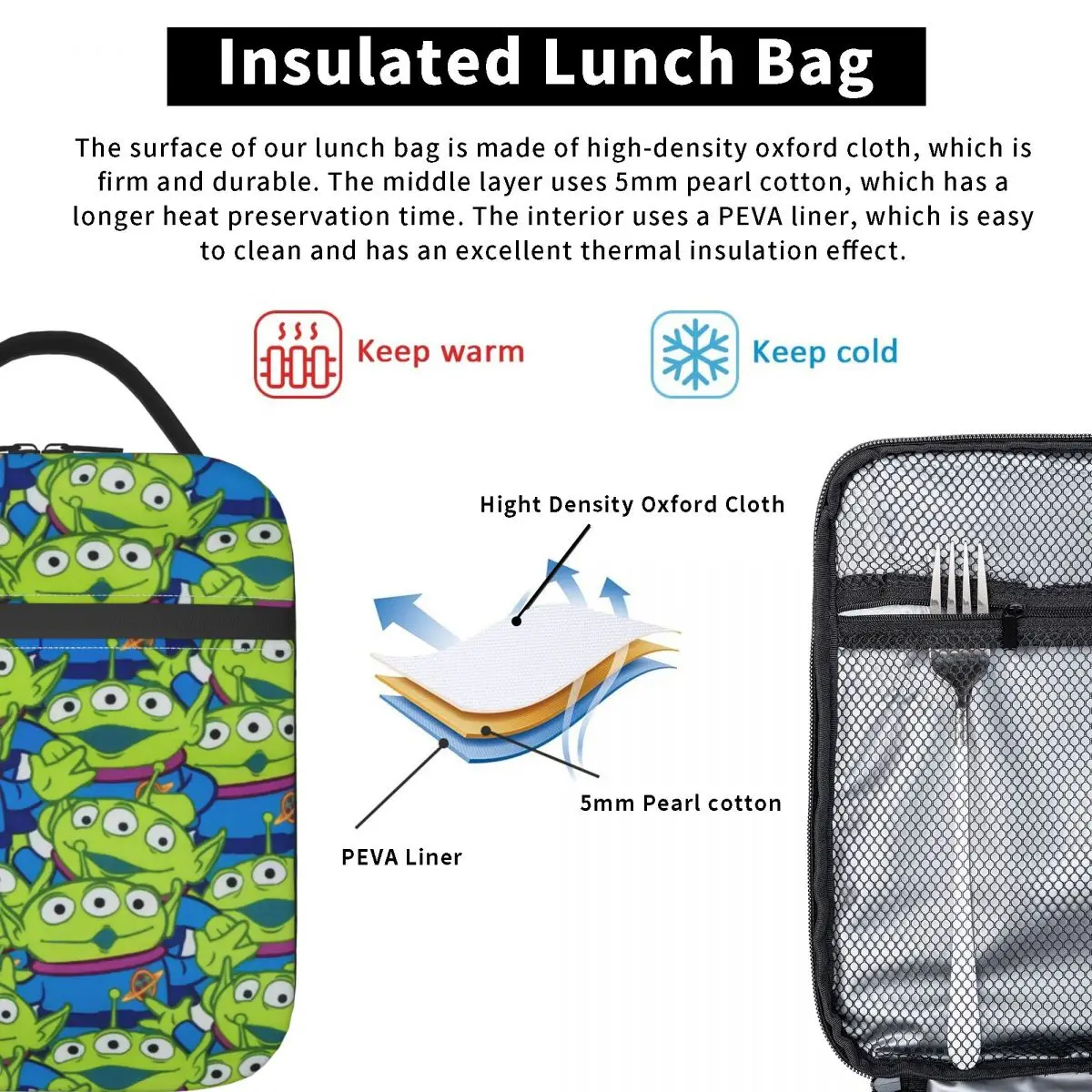 Custom Green Aliens Toy Story Lunch Bag uomo donna Cooler Thermal Insulated Lunch Box per ufficio per adulti