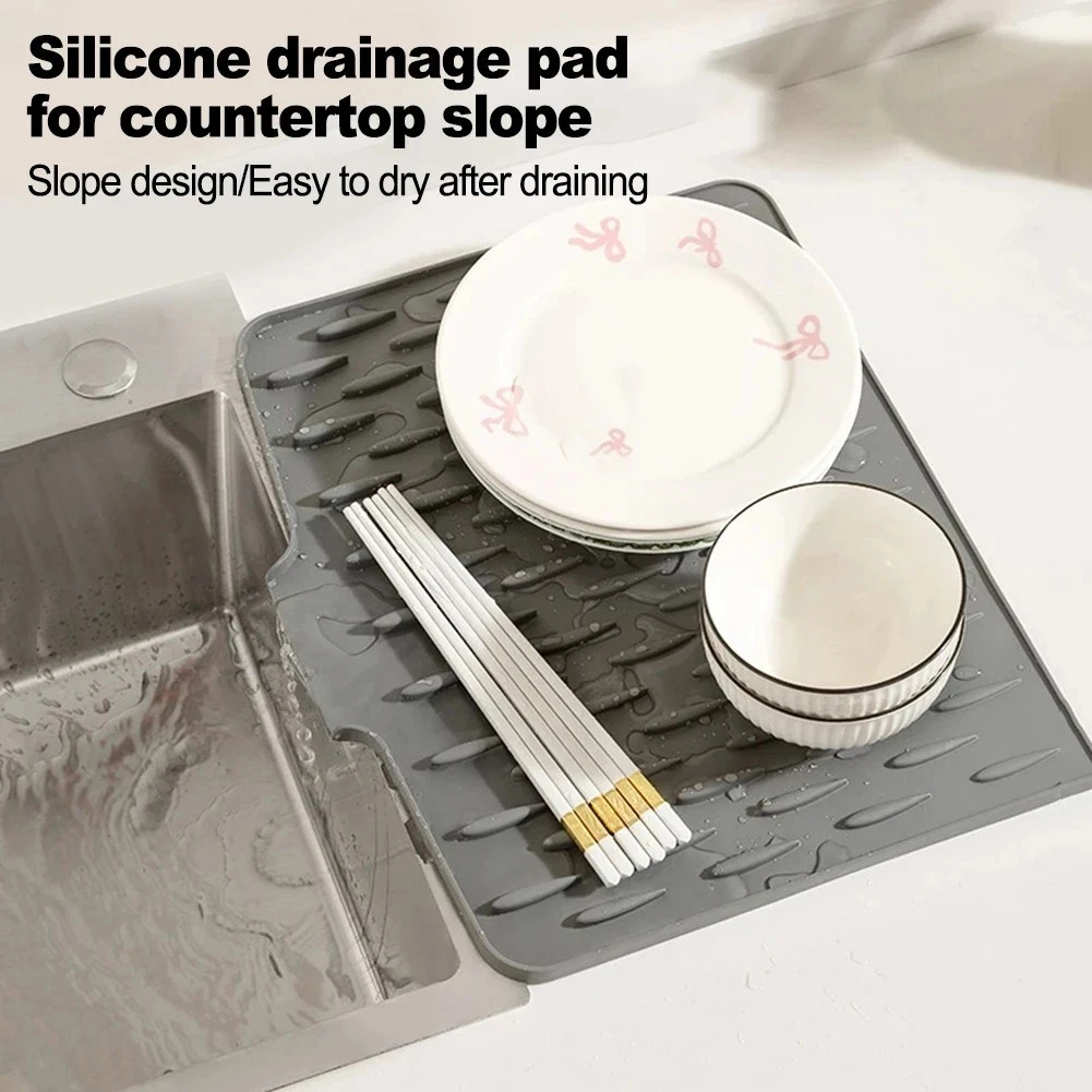 Silicone Drain Pad Foldable Pots Dish Drain Mat Anti Slip Sink Tray for Kitchen Sink Tableware Cushion Organizer