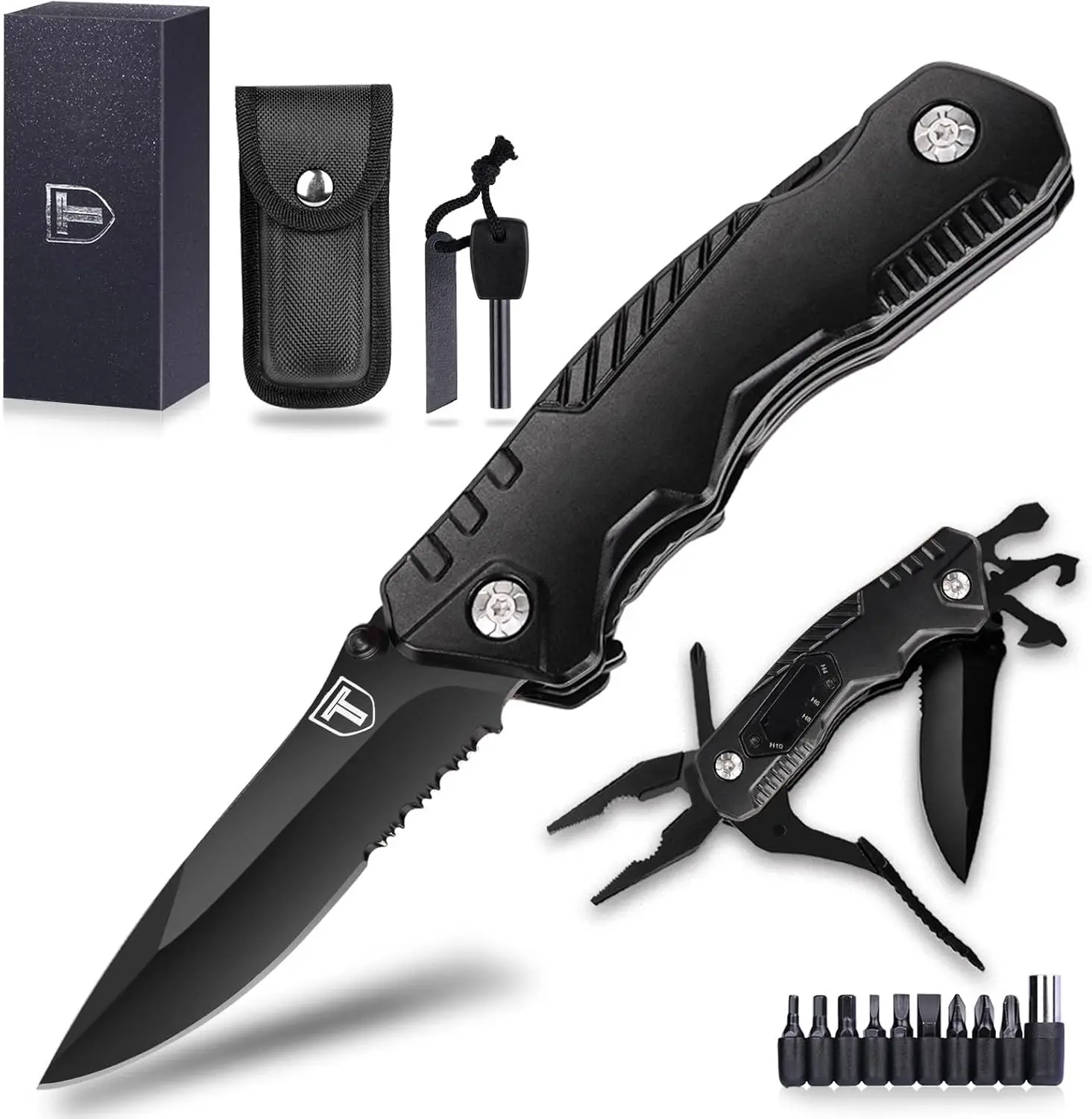 Pocket Knife 9 in1 Multi-tool Tactical Knife with Blade Saw Pliers Screwdriver Bottle Opener Full Stainless Steel Folding Knife