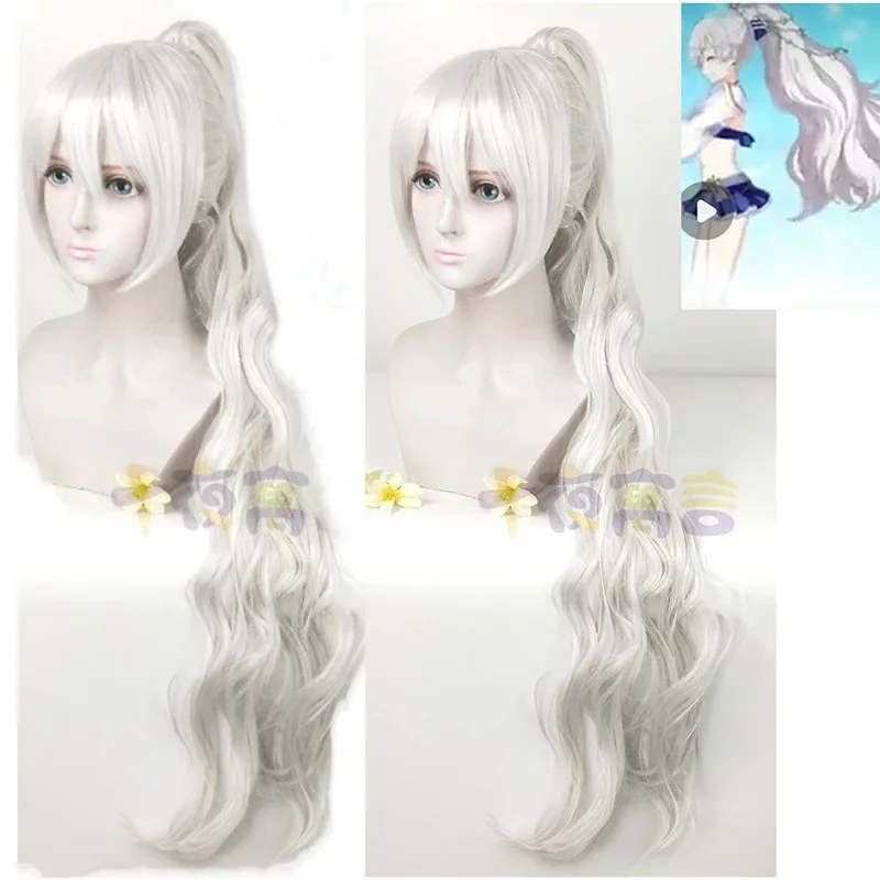 FGO Caster Anastasia Nikolaevna Romanova 100 cm de largo Clip cola de caballo plata blanco Cosplay + gorro de peluca