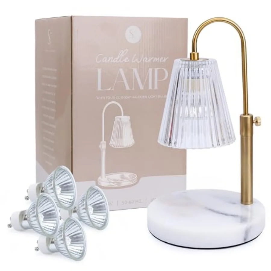 

Мраморная лампа-подогреватель для свечей с таймером и диммером, регулируемая по высоте, для свечей в банках, беспламенный воскотоп с подсветкой