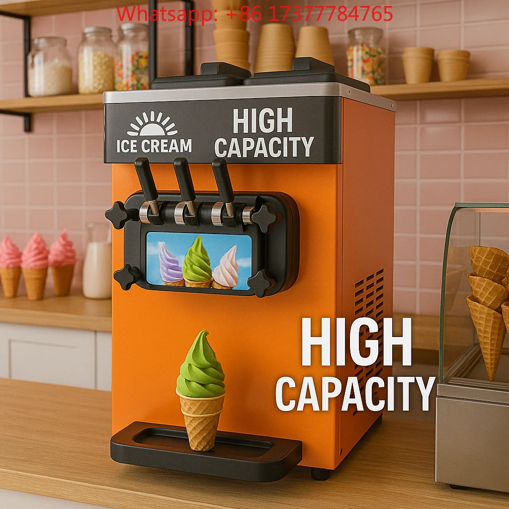Small Commercial Top Gelato Soft Serve Ice Cream Maker 3 Flavors Stainless Steel Automatic Electric French for Desktop Use