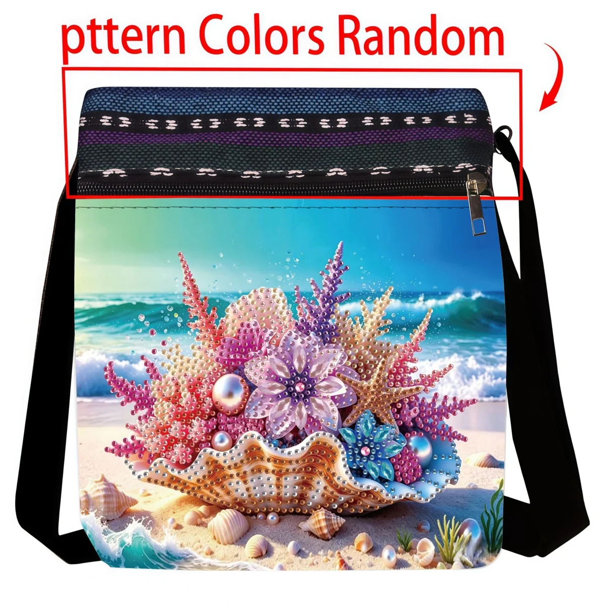 1 Piece Diamond Painting kit, Messenger bag, shell Pattern, canvas material, Shopping, Purchasing, and short-Distance travel